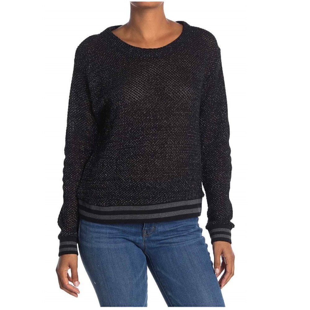 NWT Splendid Contrast Trim Loose Knit Crop Sweater